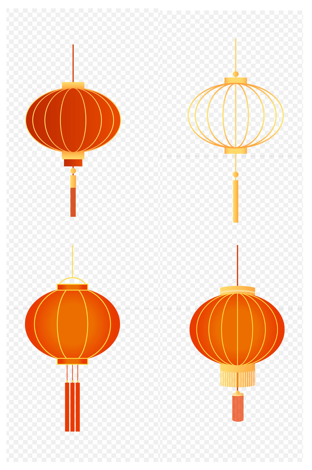 春节节日红色喜庆渐变灯笼免扣元素素材