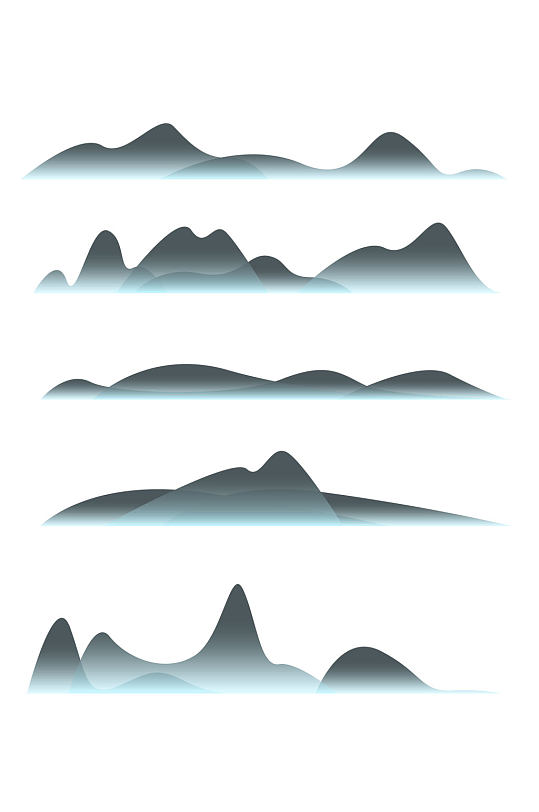 中国风古典水墨山峰装饰图案免扣元素