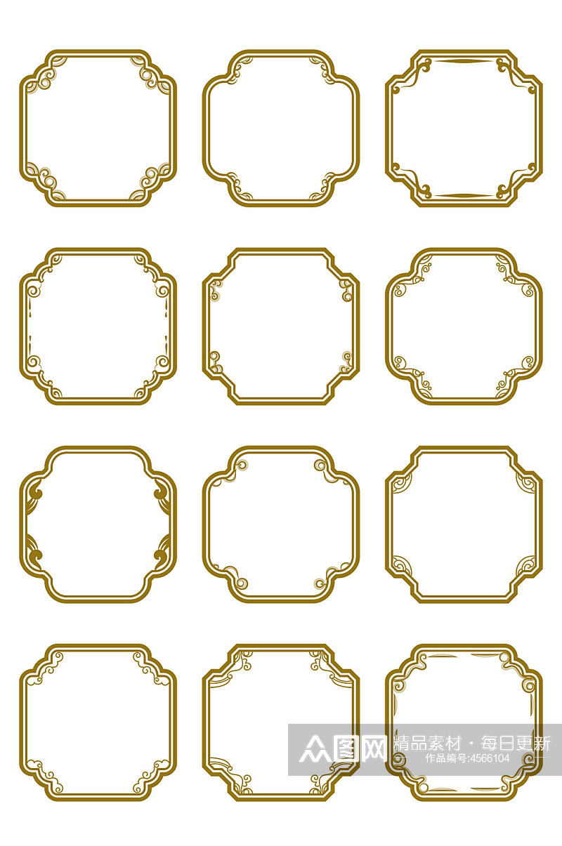 中国风简约金色线条花纹装饰边框免扣元素素材