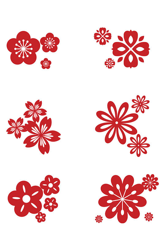 花朵花瓣贴花中国风红色节日装饰免扣元素