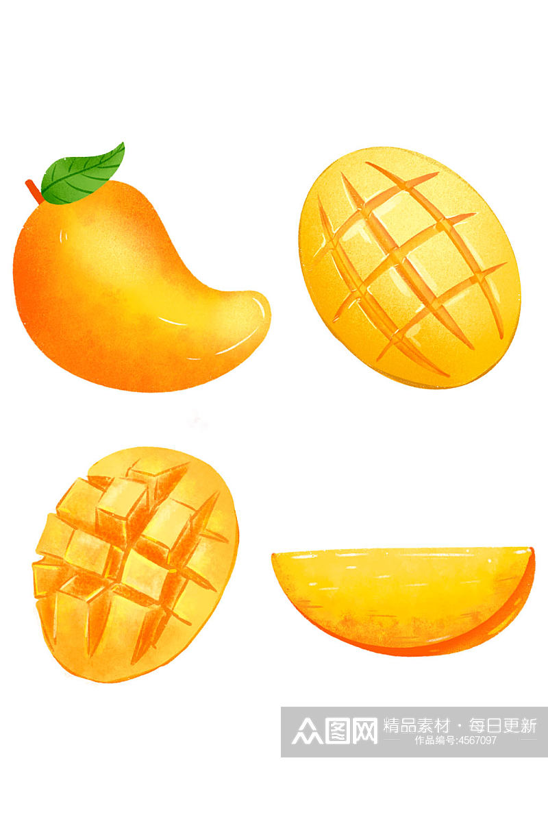 芒果水果卡通手绘免扣元素素材