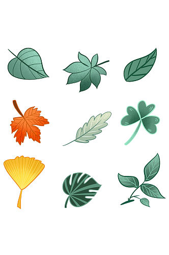 清新夏季手绘插画植物绿色叶子装饰免扣元素