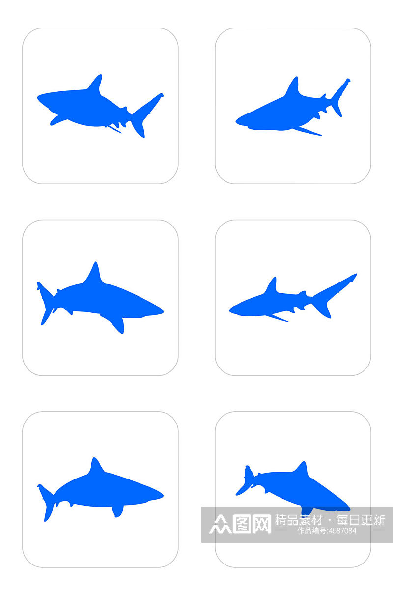 鲨鱼手绘鲨鱼大白鲨图标免扣元素素材