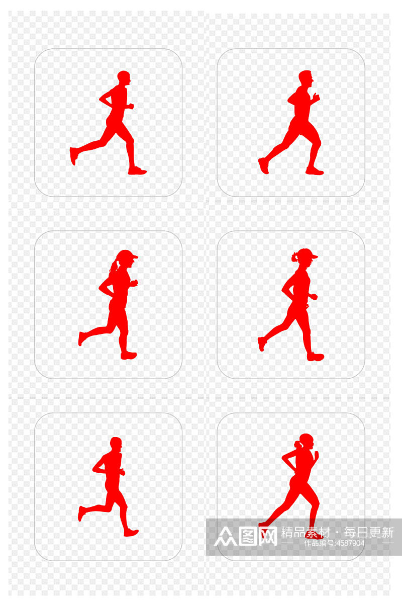 跑步运动男女跑步剪影运动图标免扣元素素材