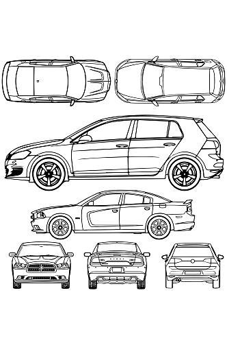 汽车三视图线稿底纹免扣元素