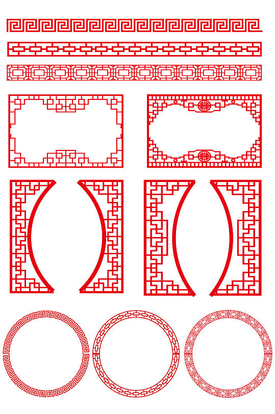 中式传统花格窗格花纹古典边框免扣元素