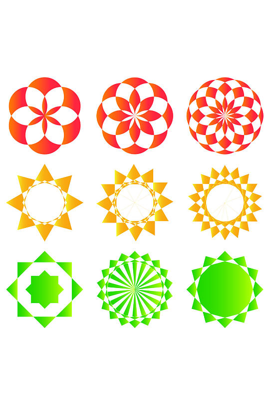 炫酷创意花朵花瓣彩色太阳几何喜庆免扣元素