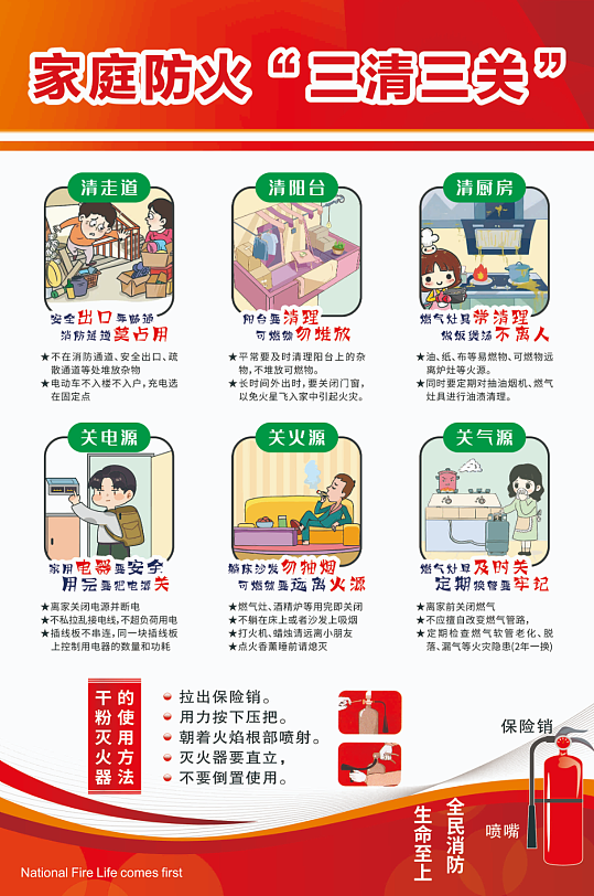 三清三关A4家庭防火安全海报