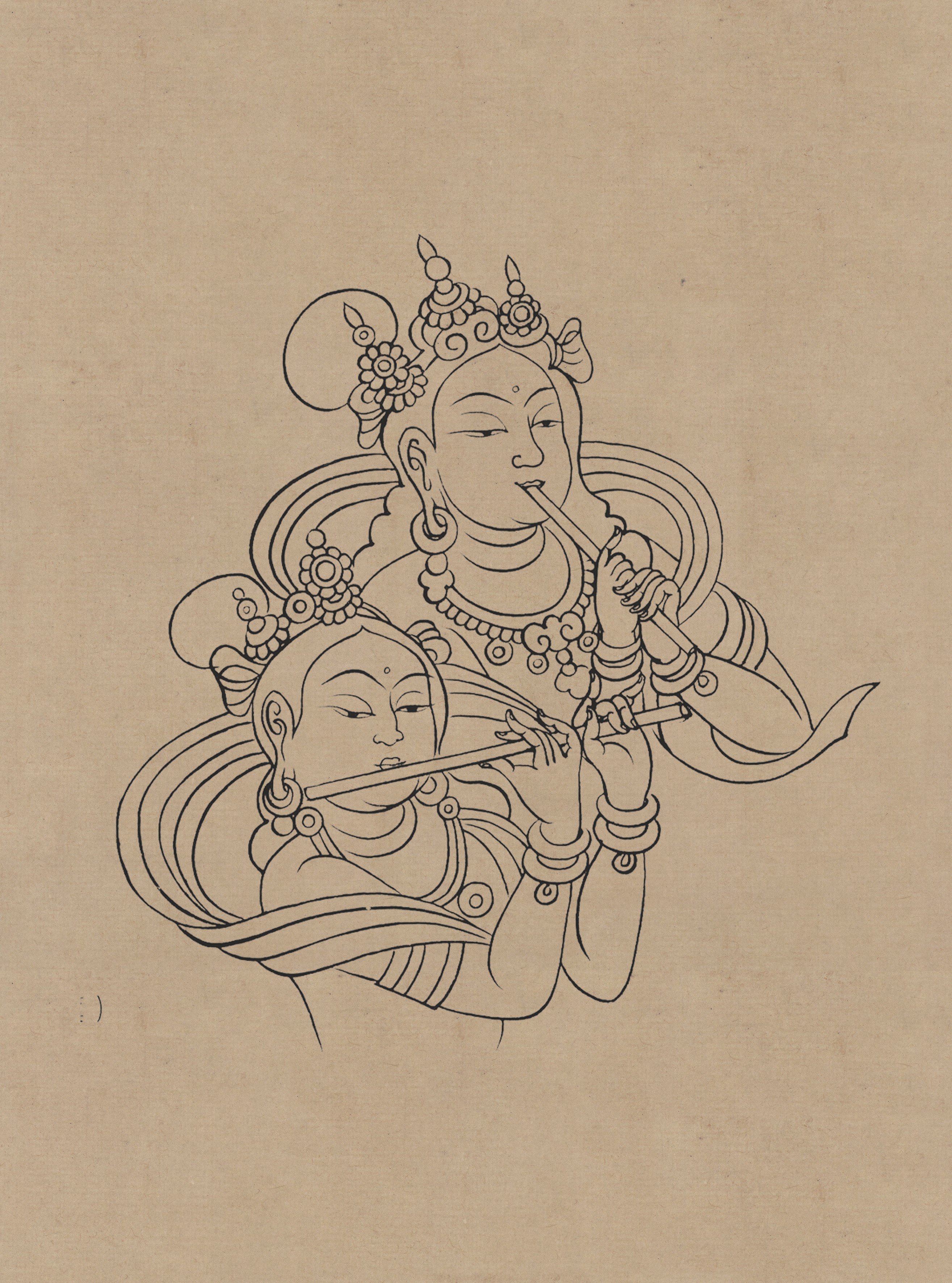 莫高窟敦煌壁画人物线描稿图片素材素材