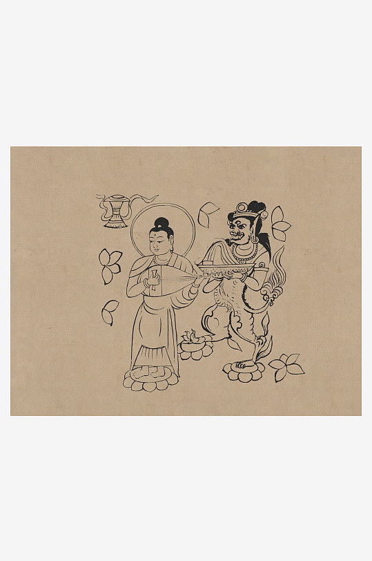 莫高窟敦煌壁画人物线描稿-众图网