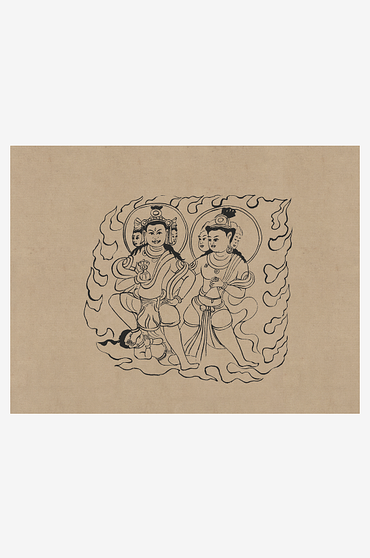 莫高窟敦煌壁画人物线描稿-众图网