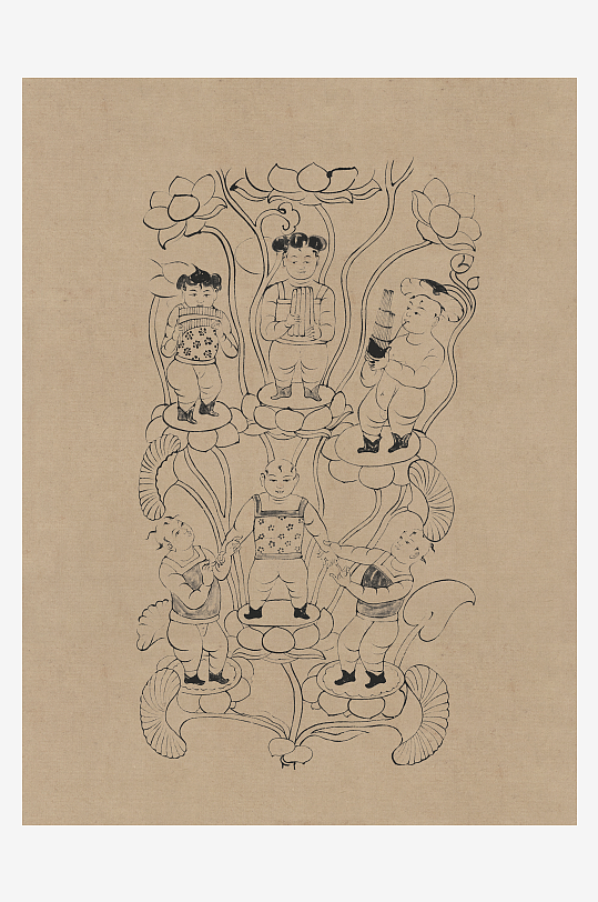 莫高窟敦煌壁画人物线描稿-众图网