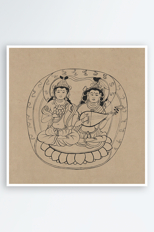 莫高窟敦煌壁画人物线描稿-众图网