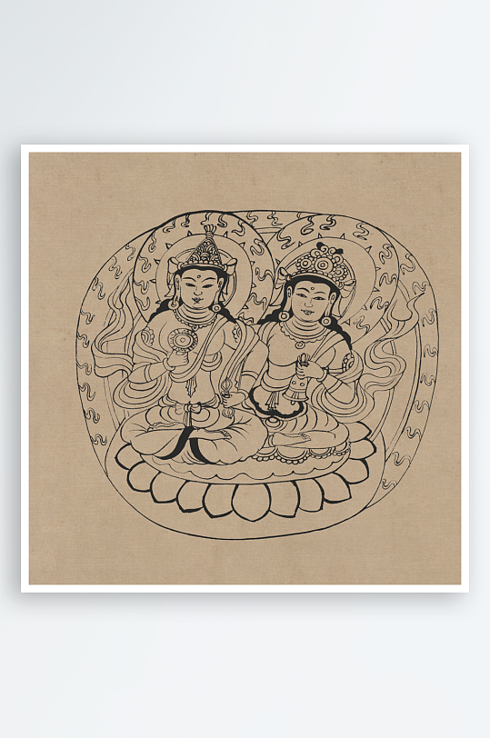 莫高窟敦煌壁画人物线描稿-众图网