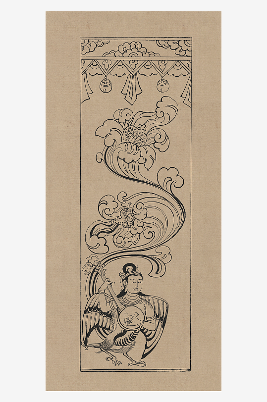 莫高窟敦煌壁画人物线描稿-众图网