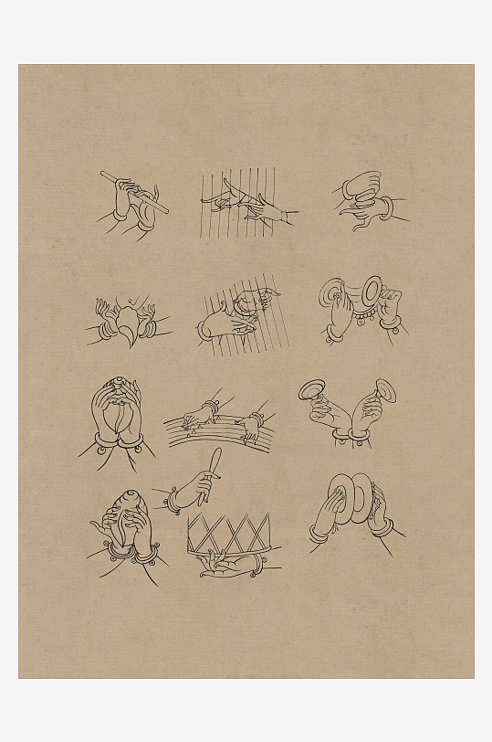 莫高窟敦煌壁画人物线描稿-众图网