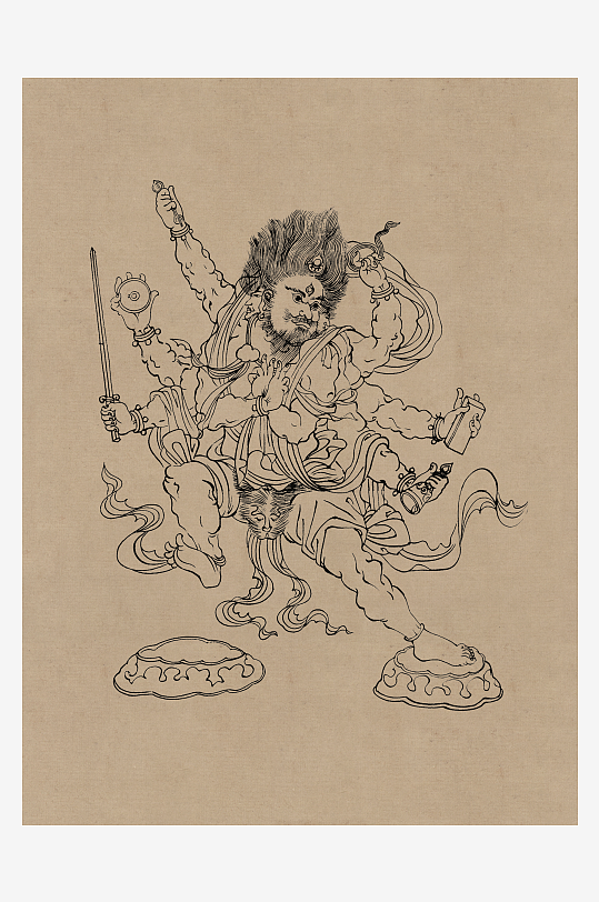 莫高窟敦煌壁画人物线描稿-众图网