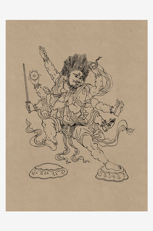 莫高窟敦煌壁画人物线描稿-众图网