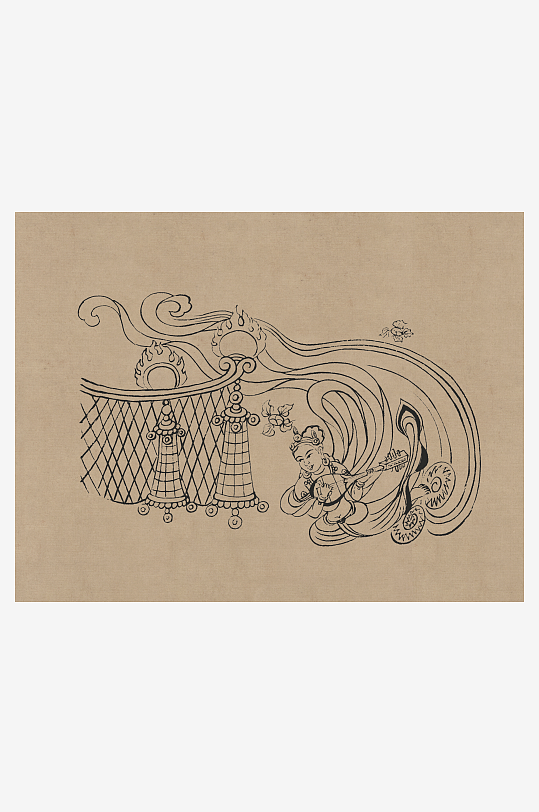 莫高窟敦煌壁画人物线描稿-众图网