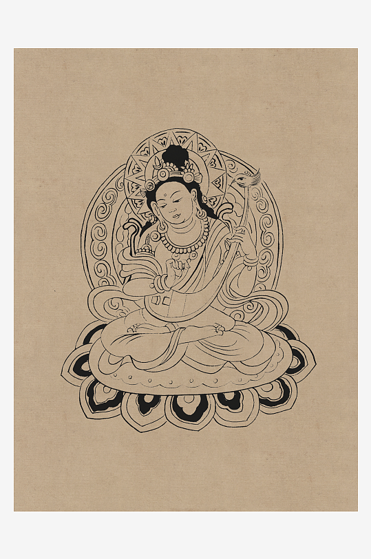 莫高窟敦煌壁画人物线描稿-众图网