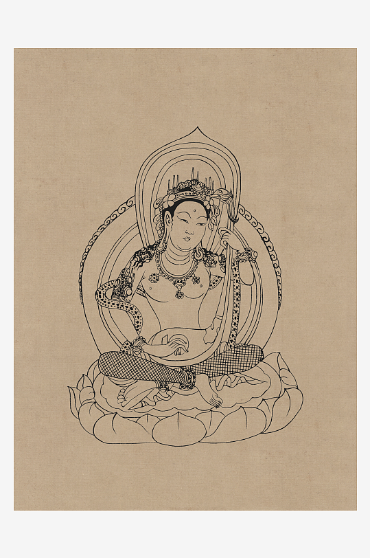 莫高窟敦煌壁画人物线描稿-众图网