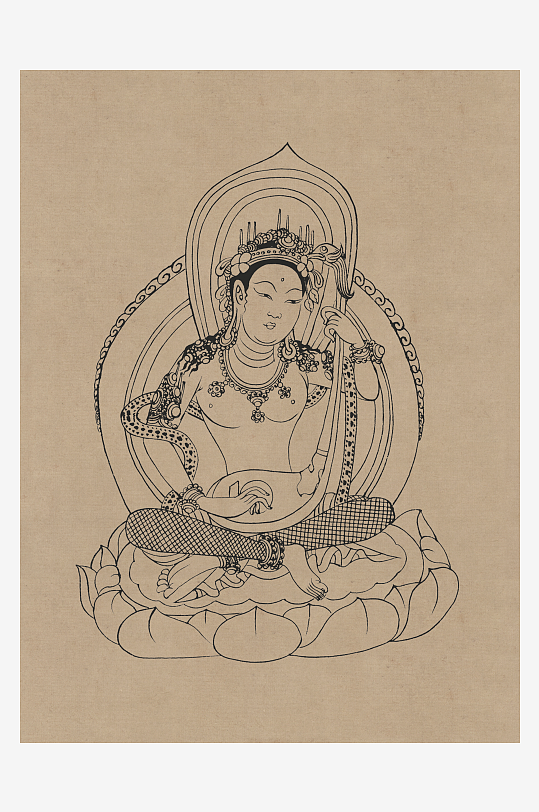 莫高窟敦煌壁画人物线描稿-众图网