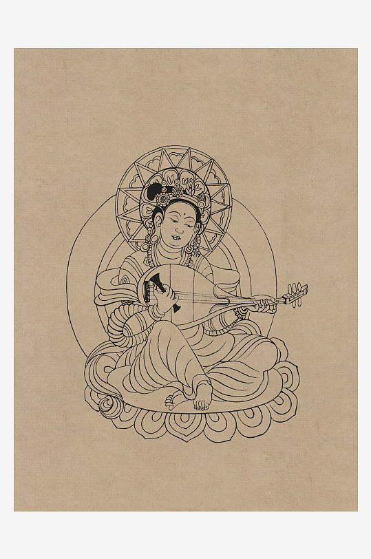 莫高窟敦煌壁画人物线描稿-众图网