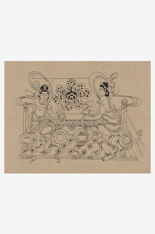 莫高窟敦煌壁画人物线描稿图片-众图网