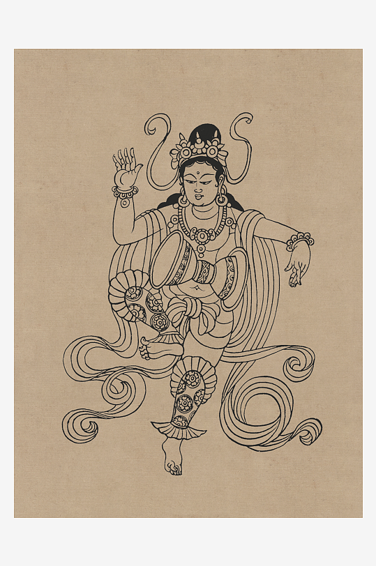 莫高窟敦煌壁画人物线描稿图片-众图网