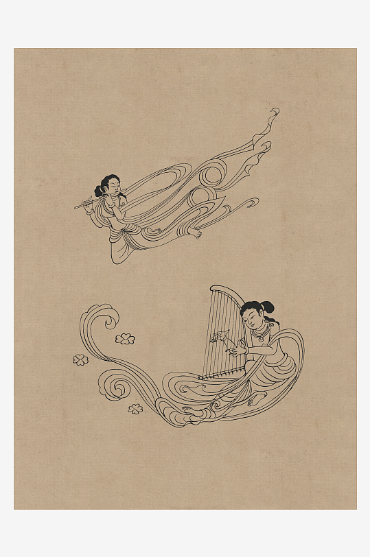 莫高窟敦煌壁画人物线描稿图片-众图网