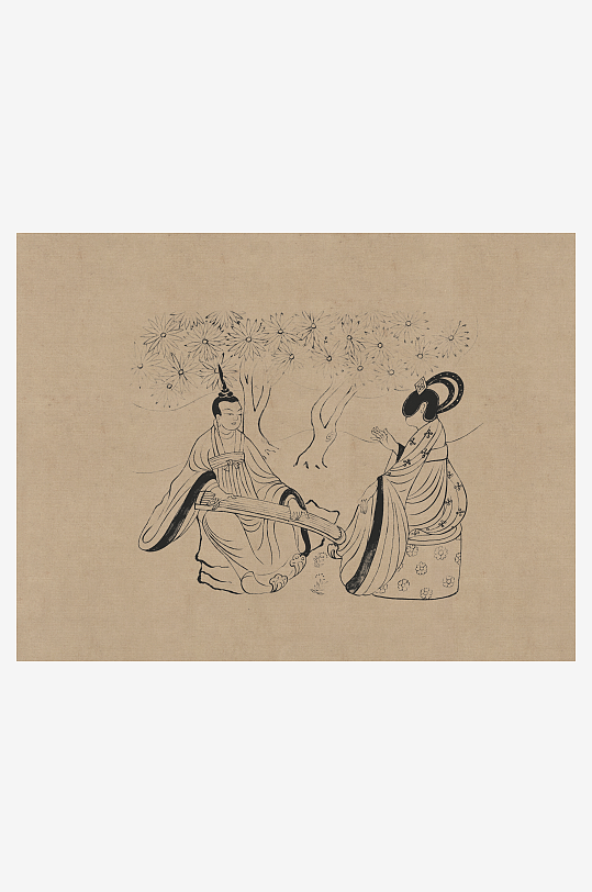 莫高窟敦煌壁画人物线描稿图片-众图网