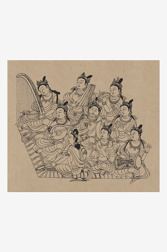 莫高窟敦煌壁画人物线描稿图片-众图网