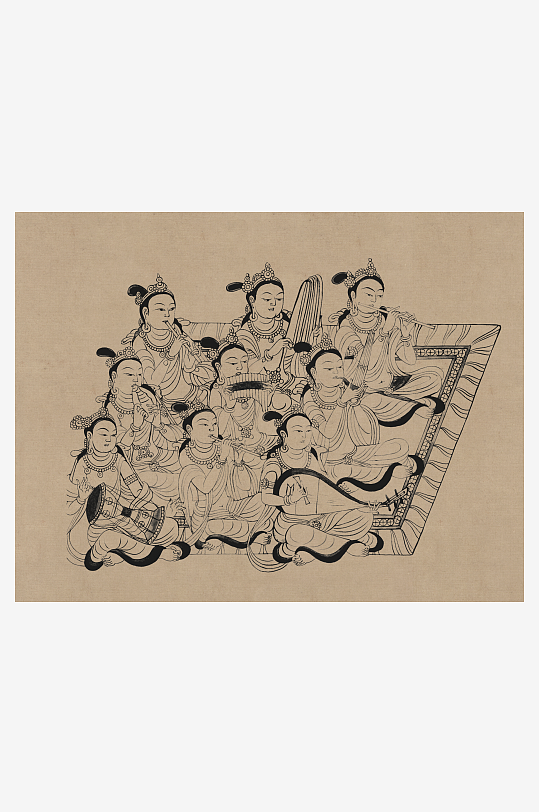 莫高窟敦煌壁画人物线描稿图片-众图网