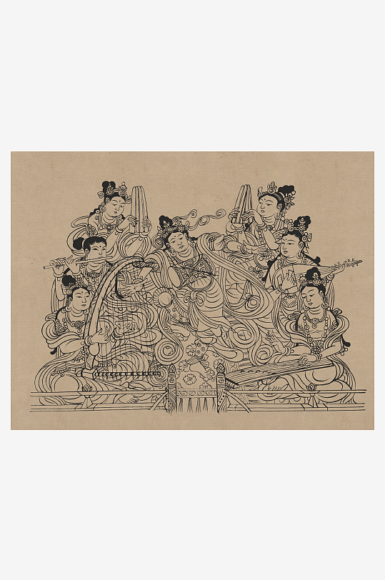 莫高窟敦煌壁画人物线描稿图片-众图网