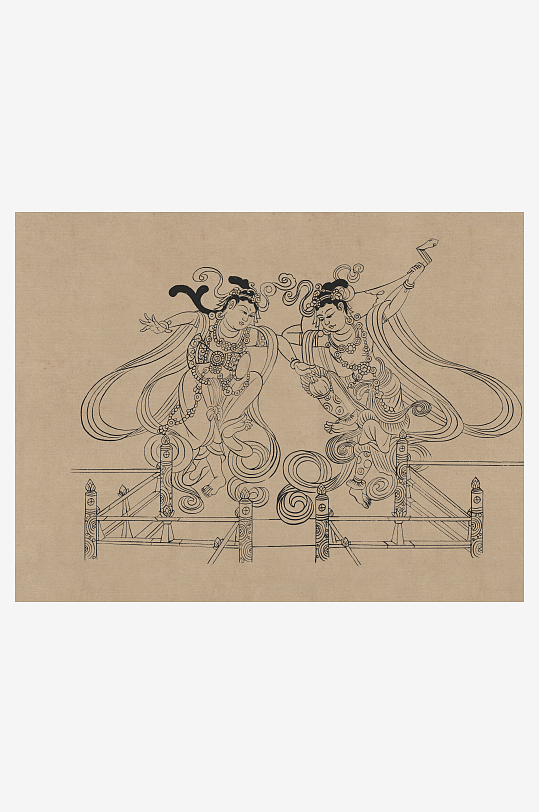 莫高窟敦煌壁画人物线描稿图片-众图网