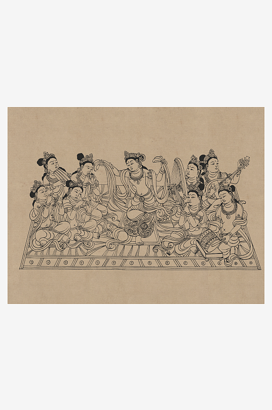 莫高窟敦煌壁画人物线描稿图片-众图网