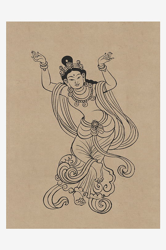 莫高窟敦煌壁画人物线描稿图片-众图网