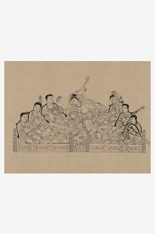 莫高窟敦煌壁画人物线描稿图片-众图网