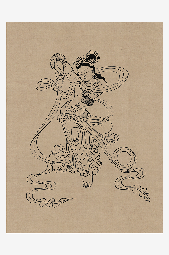 莫高窟敦煌壁画人物线描稿图片素材-众图网