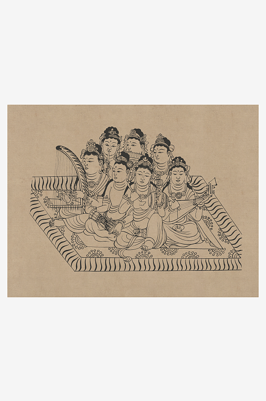 莫高窟敦煌壁画人物线描稿图片素材-众图网