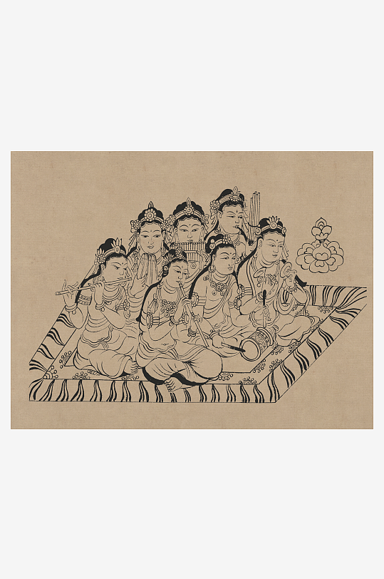 莫高窟敦煌壁画人物线描稿图片素材-众图网