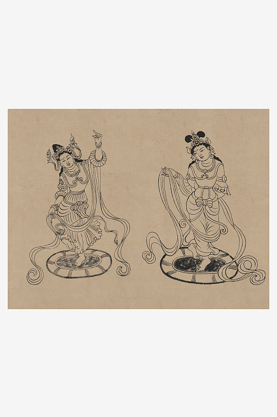 莫高窟敦煌壁画人物线描稿图片素材-众图网