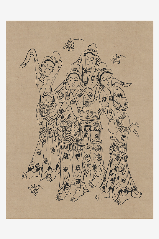 莫高窟敦煌壁画人物线描稿图片素材-众图网