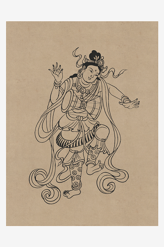 莫高窟敦煌壁画人物线描稿图片素材-众图网