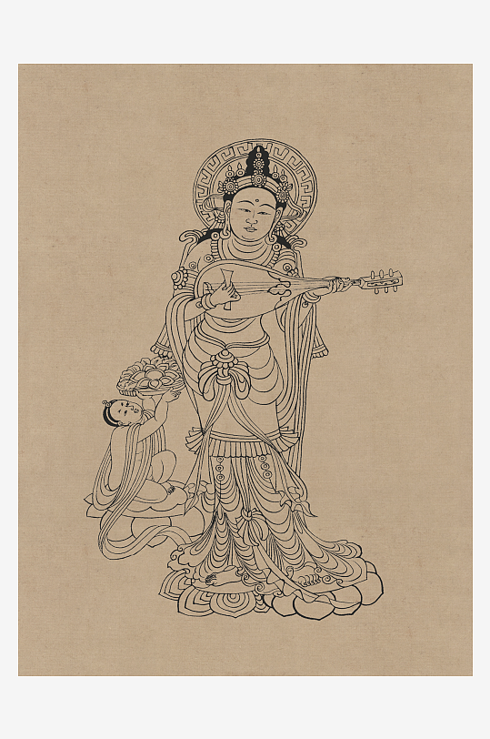 莫高窟敦煌壁画人物线描稿图片素材-众图网