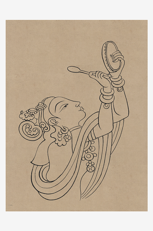 莫高窟敦煌壁画人物线描稿图片素材-众图网