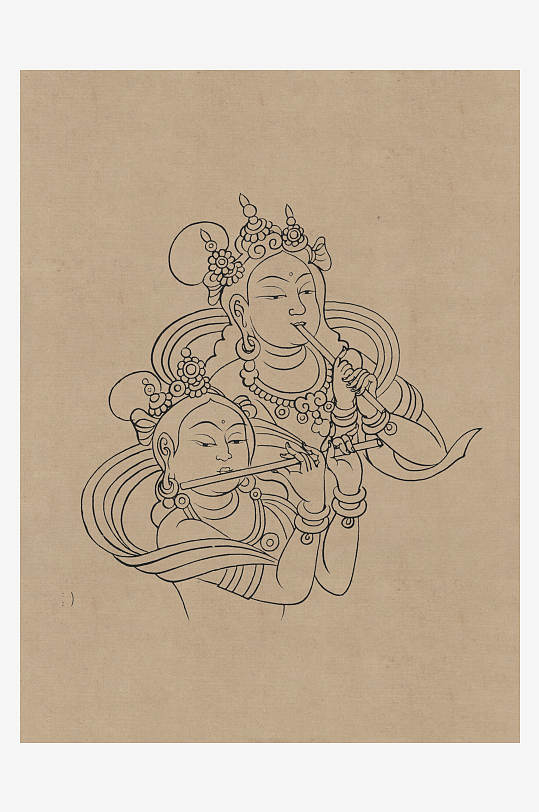 莫高窟敦煌壁画人物线描稿图片素材-众图网