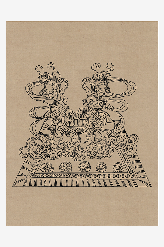 莫高窟敦煌壁画人物线描稿图片素材-众图网