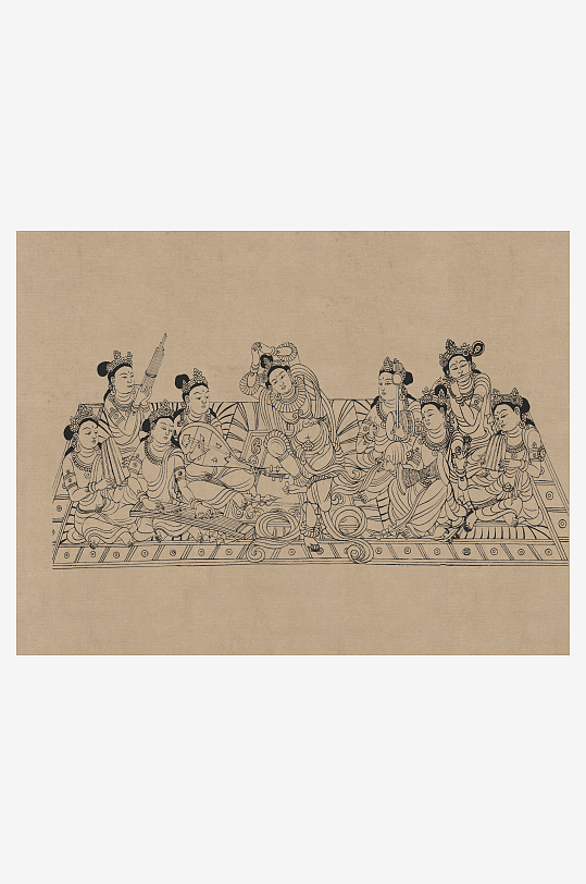 莫高窟敦煌壁画人物线描稿图片素材-众图网