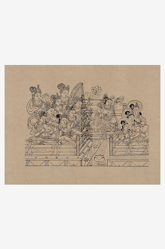 莫高窟敦煌壁画人物线描稿图片素材-众图网